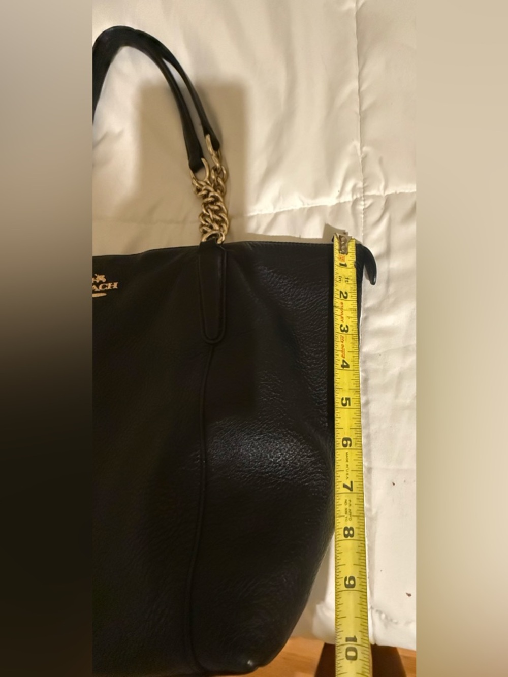 Coach Ava Black Pebble Leather Chain-Handle Tote - Picture 14 of 16